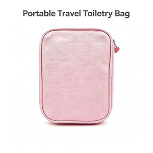 Portable Pink Heart Zipper Travel Toiletry Bag, Multifunctional Cosmetic Makeup Storage Organizer Pouch