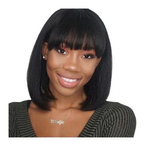 Ladies Shoulder Length Hair Wig Bob Hair With Fringe Black