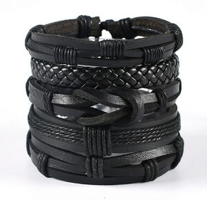 Vintage Leather Beaded Bracelet Set Of 5 Men's Strings