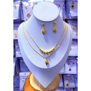 High Fashionable Trend Quality Luxury &  Shinning Elegant Golden Necklace + Ear Ring For Adorable Unique Ladies 