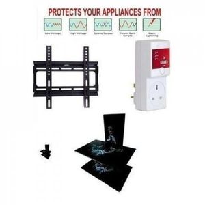 Double Layer Wall Shelf Glass + 13Amp TV Guard + 26 - 65 Inches TV Hanger