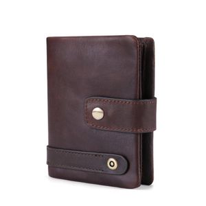 Gen Vintage Horse Genuine Leather Wallet RFID Secure Short Purse Money Bag for Men Brown Solid Open