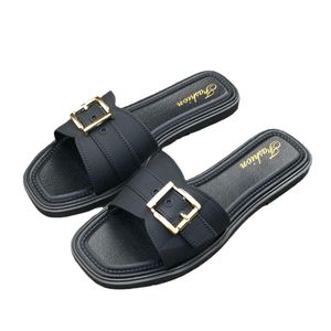 Ladies Rubber Slippers with Buckle Design for Women - Black