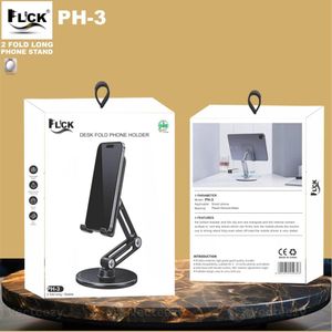 Flick Foldable Desk Phone Stand, Adjustable Phone Holder, Heavy Non-Slip Base, Charging Hole, Thick Case Friendly Cradle for Most Smartphones, iPhone Samsung iPad Tablet Home Office Travel