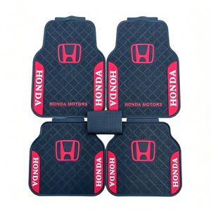 Honda Motors Heavy Duty Universal Rubber Car Floor Mats - 5-Piece Set (Red/Black)