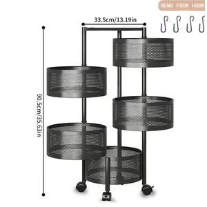 Clo 1pc Super Practical Installation - Free Home Storage Rack. Using Metal Material, with Multi - Layer Rotatable Design, Movable When Placed on The Floor. an Excellent Choice for Kitchen Storage