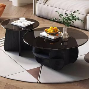 2PCS GLASS TOP LUXURY CENTER TABLE BLACK