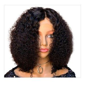 Super soft budget pissycurly wig with T frontal natural color 12inches