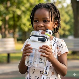 780ML Big Size 2in1 CHILDREN Waterbottles for Kids, Double Straw Cup kids Water Bottle with Carrier Strap, Leak Proof Lid Cover Juice & Water Straw Bottle for School Drinking Water Bottle 