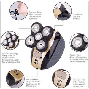 Electric Razor for Men & Grooming Kit , 5 in 1 Bald Head Rotary Razor LED Waterproof, USB Rechargeable Cordless Electric Shavers with Clippers, Nose Hair Trimmer , Beard Trimmer, Facial Cleaning Brush.