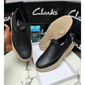 Clarks Men’s Premium Black Leather Slip-On Sneakers (EB307)