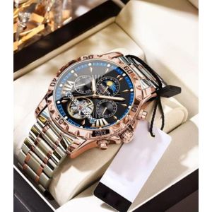 POEDAGAR Long Lasting / Non Fading Sophisticated Chronograph Silver/Gold Diamond Mechanical Engine Wristwatch