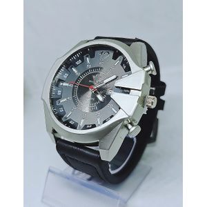 Black Solid Leather Wristwatch  for Men