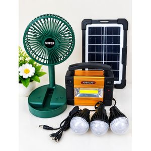YOBOLIFE Portable Strong Rechargable Solar Kit with Super Lasting Rechargable Fan (Including 3Bulb , Panel and Rechargable cable)