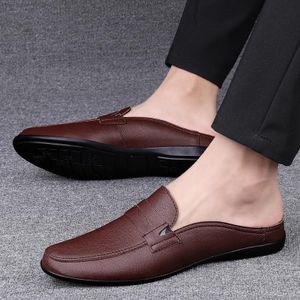 Mens brand leather loafers half shoe - Brown