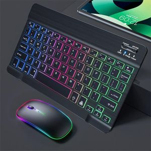RGB Backlight Mini Bluetooth Wireless Keyboard And Mouse Combo Rechargeable 