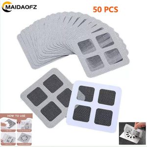 MAIDAOFZ 50PCS 10 × 10cm Disposable Shower Drain Hair Catcher,  Mesh Stickers Hair Drainer,Sink Strainer Protector Shower Drain Cover
