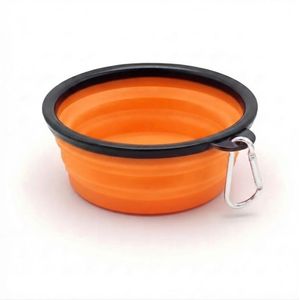 Foldable Pet Bowl With Hanging Hook - Portable Travel Food & Water Bowl for Dogs & Cats Orange 350ml