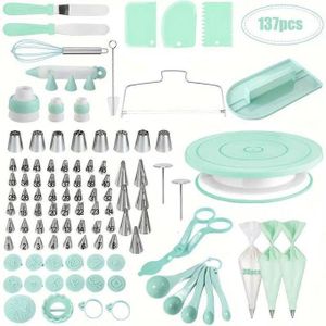 137-Piece Cake Decorating Set with Turntable - Stainless Steel Piping Tips, Cupcake and Baking Tools for Creative Desserts