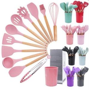 12PCS Silicon Non-Stick Cooking Spoon Set- PINK