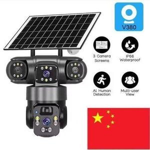 3 Lens 4G Solar CCTV Camera – Wireless Outdoor PTZ Security Camera with Night Vision, Motion Detection, SIM Card & V380 Pro App Big lens