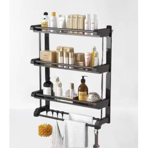 3-Tier Wall Mounted Bathroom Organizer Shelf Rack With Towel Bar & Hooks + Screws 