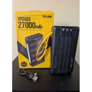 VILLAON Super Fast 27000mah Power Bank 22.5W with Torchlight and Inbuilt cables
