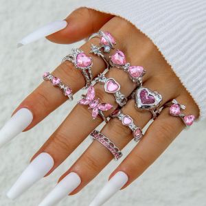 10pcs Silver Pinky Rings With Pearl Knuckle Ring Set for ladies 