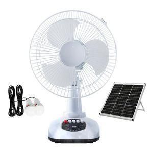 12" AC/DC Solar Rechargeable Table  fan + panel and 2 Bulbs