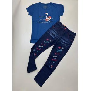 Children Girls Jeans and Stylish Polo Top Set- Versatile Casual Outing Wear (6-7yr)