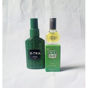 Special 2 in 1 of Xtra Green Fresh Body Spray 50ml and Green Oil Perfume 5ml (Unisex Daily Comfort), NAFDAC Number: Spray: A2-102698, EDP: A2-105047
