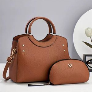 Elegant Brown 2-in-1 Handbag Set – Pebbled Top-Handle Bag with Separate Pouch
