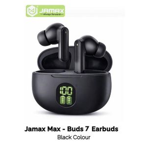 Jamax Bluetooth Max Buds 7, Super Loud and Long Range Bluetooth Earbuds with display charging case - Black