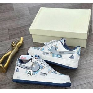  Custom Air Force Style Low-Top Sneakers – Blue Graphic