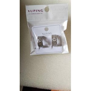 Xuping Silver Textured Earrings with Central Flower Stone Design