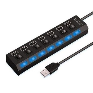 High Speed 7 Ports USB HUB Docking Station 2.0 Adapter Expander Multi Port Splitter Multiple Extender USB Hubs with Independent On/Off Switch and LED Indicators for Laptop, PC, Computer