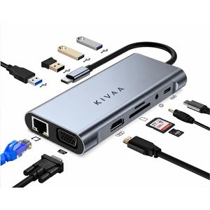 Product Title:11-in-1 USB-C Docking Station: HDMI & VGA Dual Display, RJ45 Ethernet, 100W PD, 2x USB 3.0 + 2x USB 2.0, SD/TF Audio Hub
