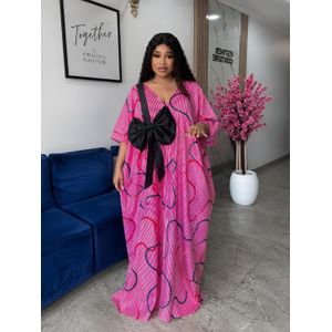 Women's Oversized Kaftan Maxi Dress with Black Bow – Pink