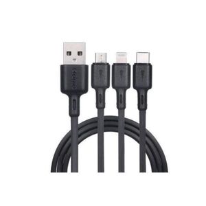 Oraimo Duraline 4 3A Fast Charging 3-in-1 Type-C & iPhone Lightning and Android Micro-USB 1.2m Cord Cable OCD-118MCL, Duraline 4 3-in-1 Fast Charging Cable (3A, 1.2m) – Type-C, Lightning & Micro-USB Triple Connector Cord - OCD-118MCL - Black