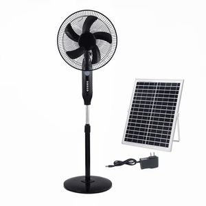Solar Powered Rechargeable Fan 16-Inch - Pedestal Fan with Solar Panel - Black