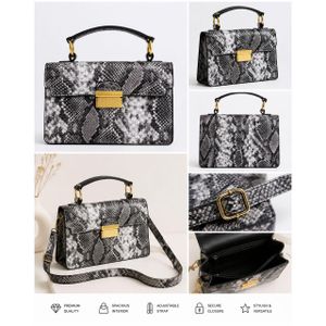 Snake Print Structured Handbag