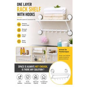 Wall Rack Shelf With Hooks – Bathroom & Kitchen Storage Organizer