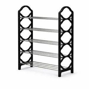 5-Tier Portable Shoe Rack Organizer – Space Saving Metal Rod & Plastic Frame Storage Shelf – Black