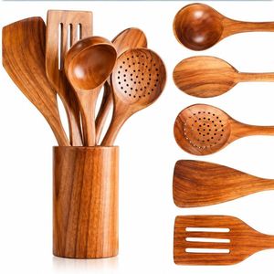 5-Piece Wooden Cooking Spoon Set with Storage Container – Kitchen Utensils Set