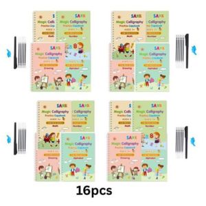 16PCS 4in1 Magic Kid Reusable Calligraphy Practice Book- A set of 4
