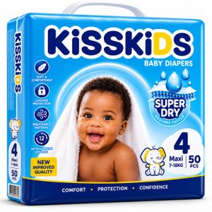 Kisskids super dry baby diaper KissKIDS Baby Diapers Size 4 Maxi (7–14kg) – 50pcs – Super Dry & Leak Protection