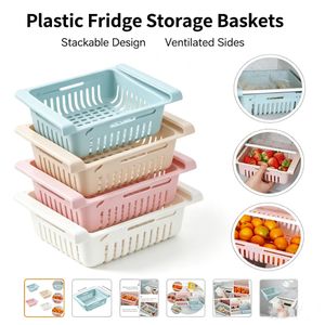Yiliker 4pcs fridge storage box, Lightweight Fridge Organizer, Refrigerator Food Storage Box, Sliding Bin, Easy Classification, Durable