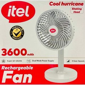 itel 3600mAh Cool hurricane rechargeable rotating fan - 3 Gear speed + adjustable Neck