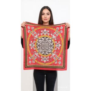 Large Square Scarf - Red Baroque & Chain Print 98cm