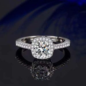 Adjustable Square-Shaped Platinum Diamond Ring + Free Box